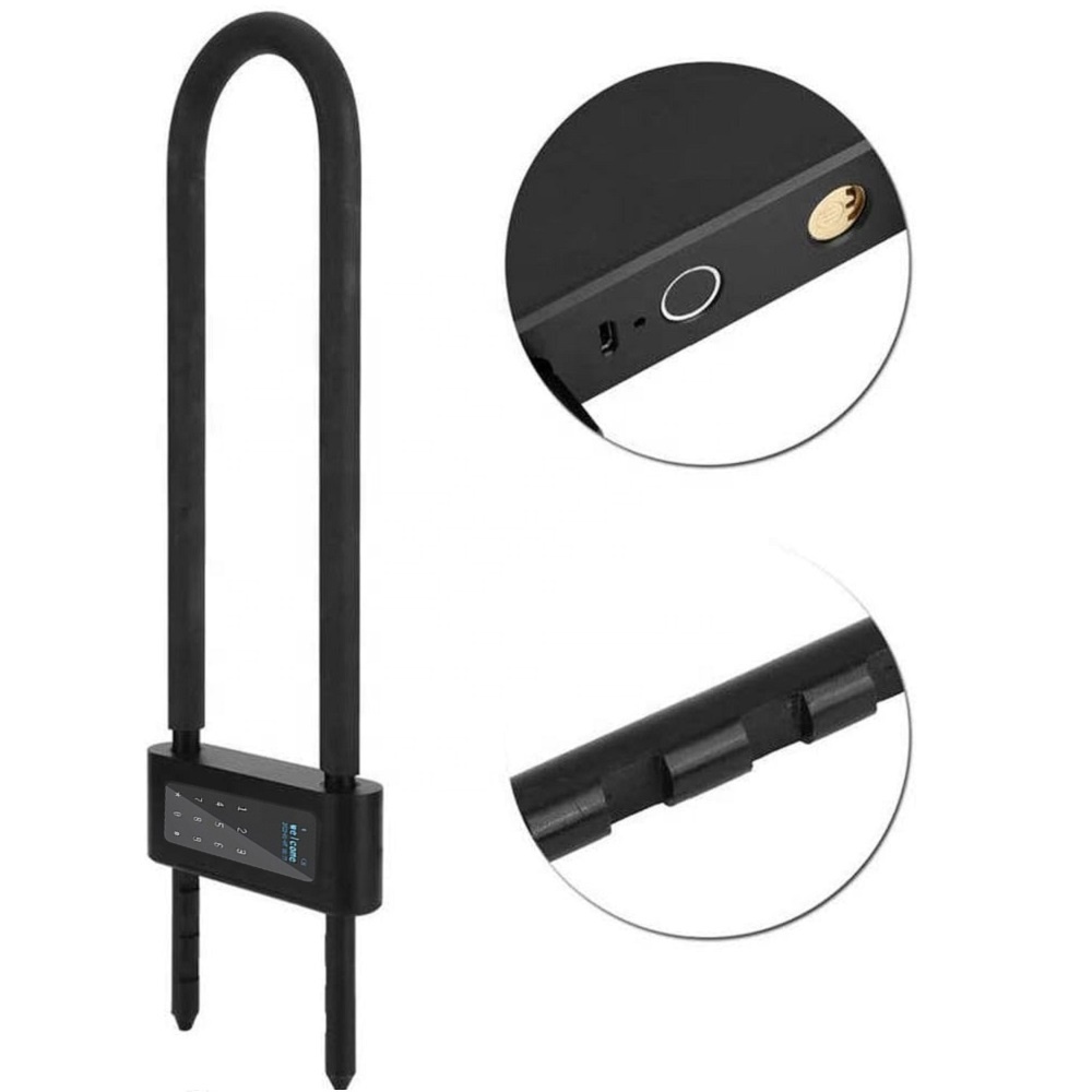 New arrival waterproof tuya app smart u-shaped bike lock biometric password rf card u shaped fingerprint lock for glass door