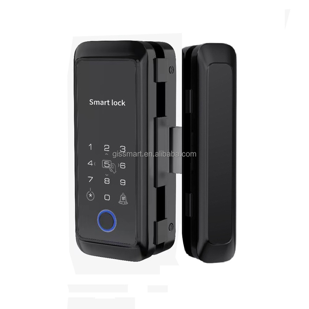 Smart Door Fingerprint Lock Tuya App Finger Print Glass Gate Lock Code Card Biometric Sliding Frameless Glass Door Bottom Lock