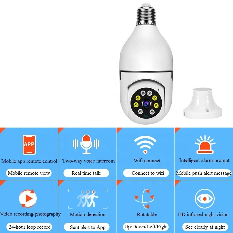 Eseecloud App Light Socket E27 1080P Surveillance Video Camera Wifi 360 Degree Panoramic Monitor Lightbulb Security Camera