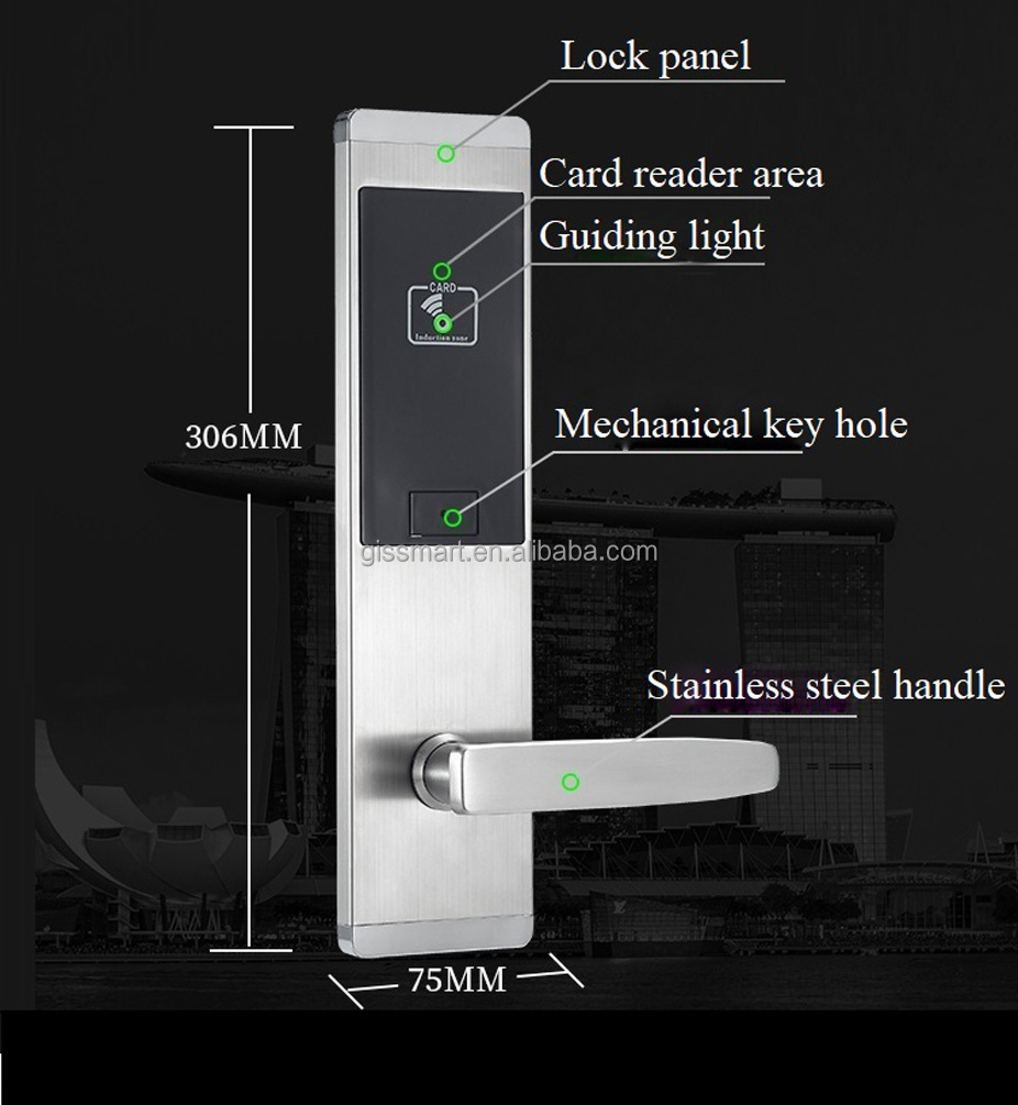 Smart Rfid Card Hotel Handle Lock Smart Swipe Electronic Hotel Id Card Lock System 125Khz or 13.56Mhz M1 Card Locking System