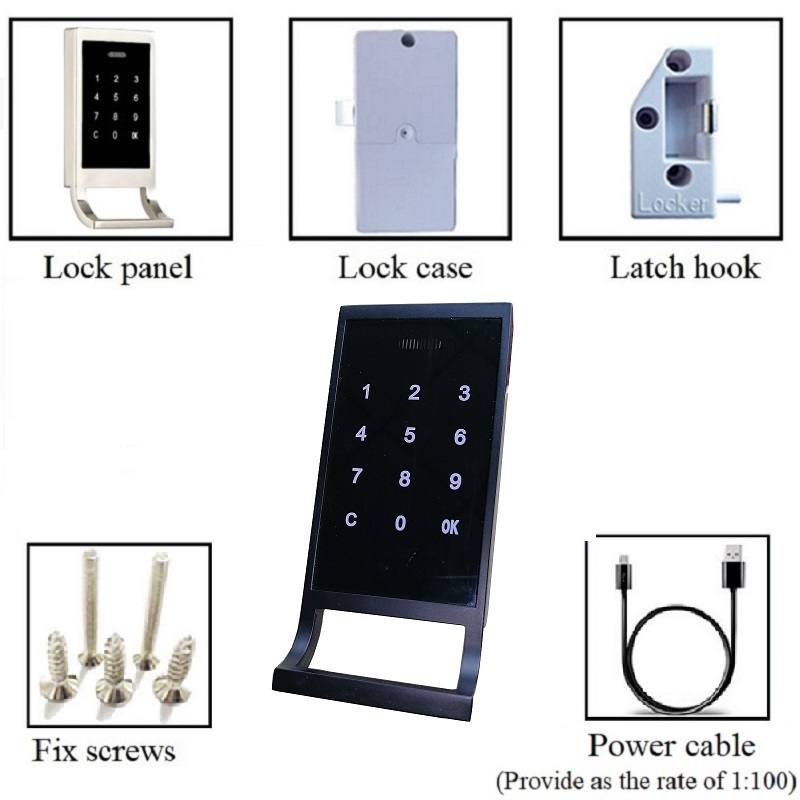 Zinc alloy digital pin code electronic locker cabinet lock with wristband master key