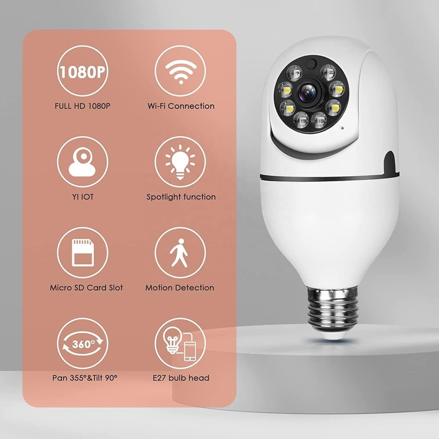 Eseecloud App Light Socket E27 1080P Surveillance Video Camera Wifi 360 Degree Panoramic Monitor Lightbulb Security Camera