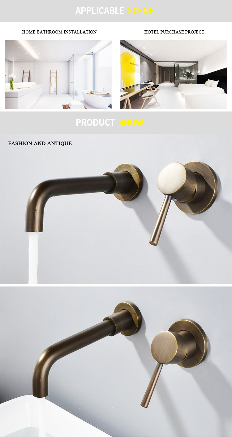 Hot Sale Single Hole Antique Brass Wall Mounted Bathroom Basin Mixer Concealed Faucet for basin tap