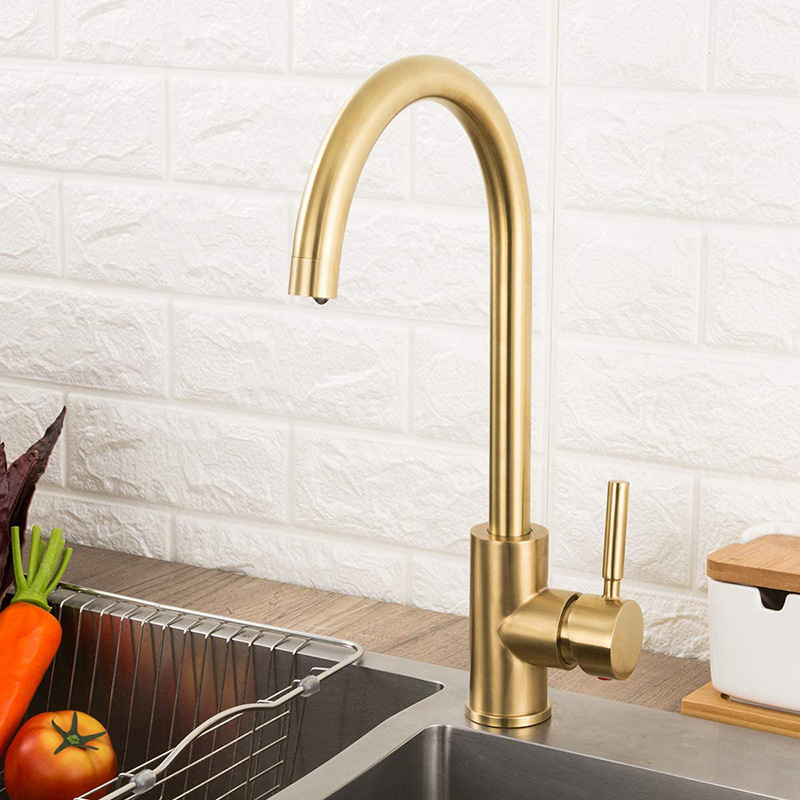 Stainless steel Golden kitchen faucet brushed gold face Basin wash basin inter-platform Basin mixed kitchen hot and cold faucet