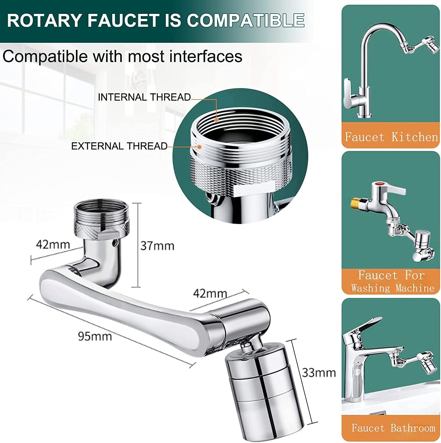 Faucet Splash Head Universal 1440 Degree Swivel Rotation brass Stainless steel Extender Faucet For Bathroom Kitchen Sink