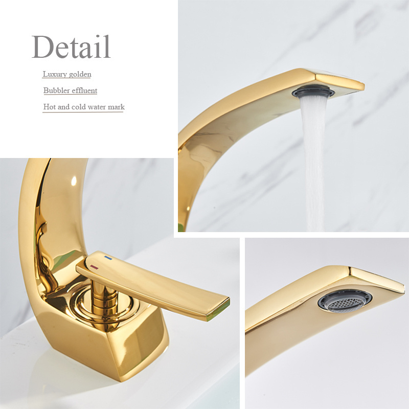 Golden Polished Bathroom Vanity Faucet Single Handle Hot and Cold Water Mixier Basin Sink Faucet Torneira Banheiro