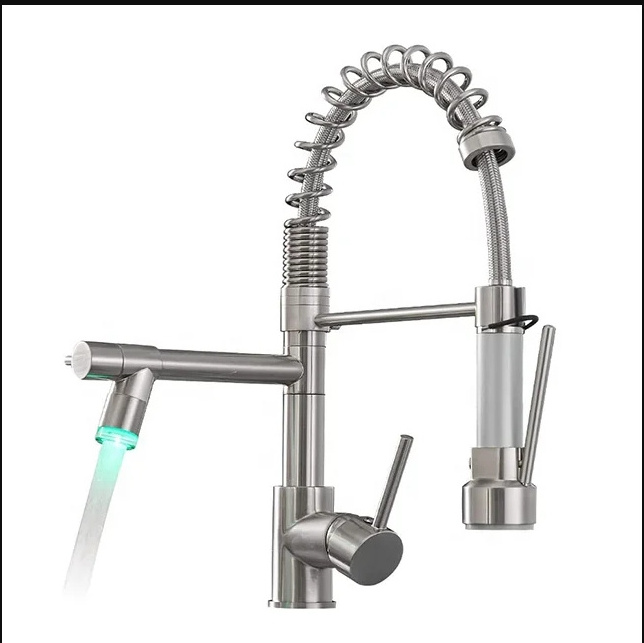 Made In China Multi-functional Deck-mounted Tap Gold Silver Led Rotatable Pull Out Kitchen Faucet