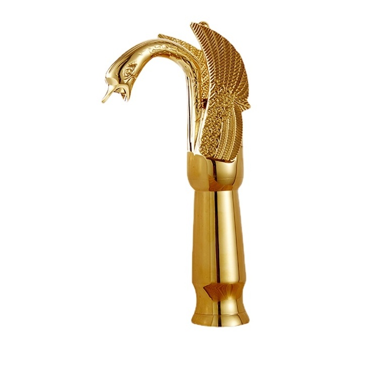 Artistic Single Handles Luxury Golden Gooseneck Swan Birds Brass Bathroom Wash Basin Faucet