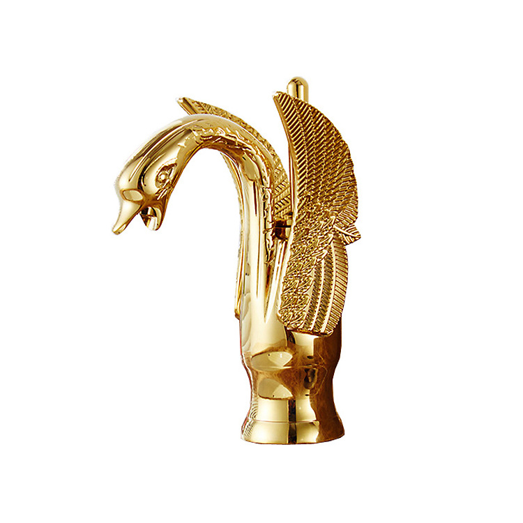 Artistic Single Handles Luxury Golden Gooseneck Swan Birds Brass Bathroom Wash Basin Faucet