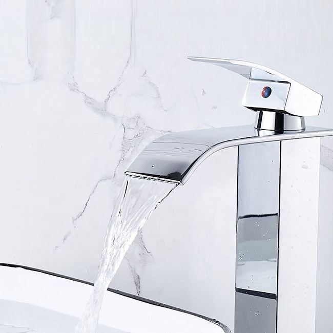 High Quality Bathroom Vessel Sink Faucet Chrome Single Hole Washroom Tap Brass Waterfall Faucet Single