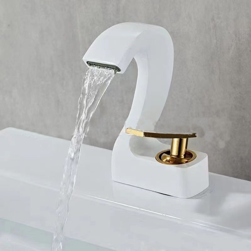 Bathroom Waterfall Spout Copper Bend Long Neck Art Single Lever Antique Counter Top Basin Mixer Faucets