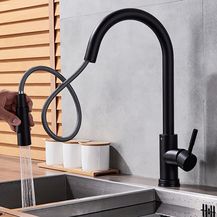 Black Pull Out Water Tap Kitchen Sink Faucet Sprayer Touch Sensor Kitchen Faucet Brass