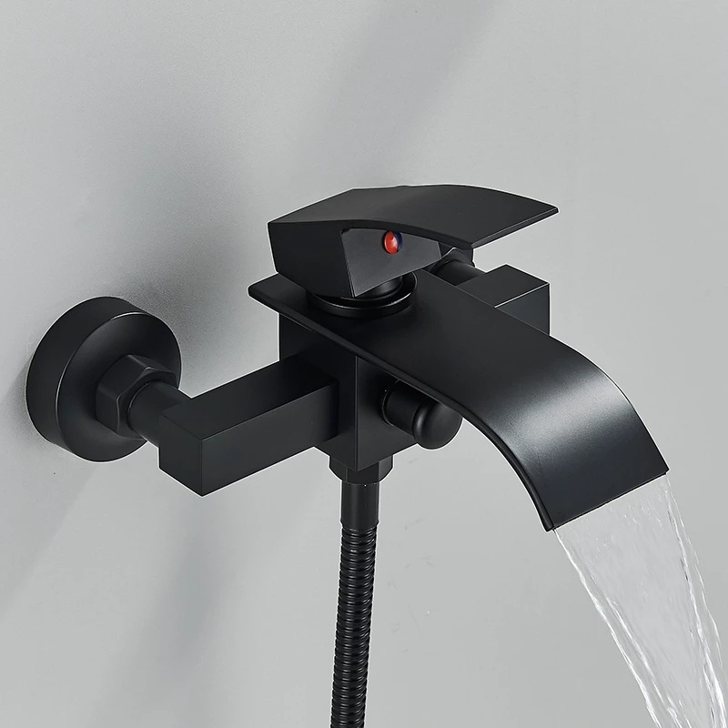 Matte Black Bathtub Faucet Waterfall Shower Faucet Wall Mounted Hot Cold Water Mixer For Bathroom Chrome Bath Shower Faucet