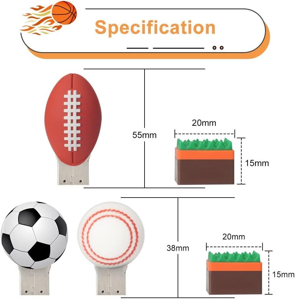 Sports USB Flash Drive Tennis Baseball Football Basketball Rugby Memory Stick Cartoon Flash Memory Stick Pen Drive for School