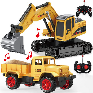 Rechargeable RC Tractor Remote Control Excavator Toy RC Cars Vehicle Earthmoving Dump Truck with Sound and Light