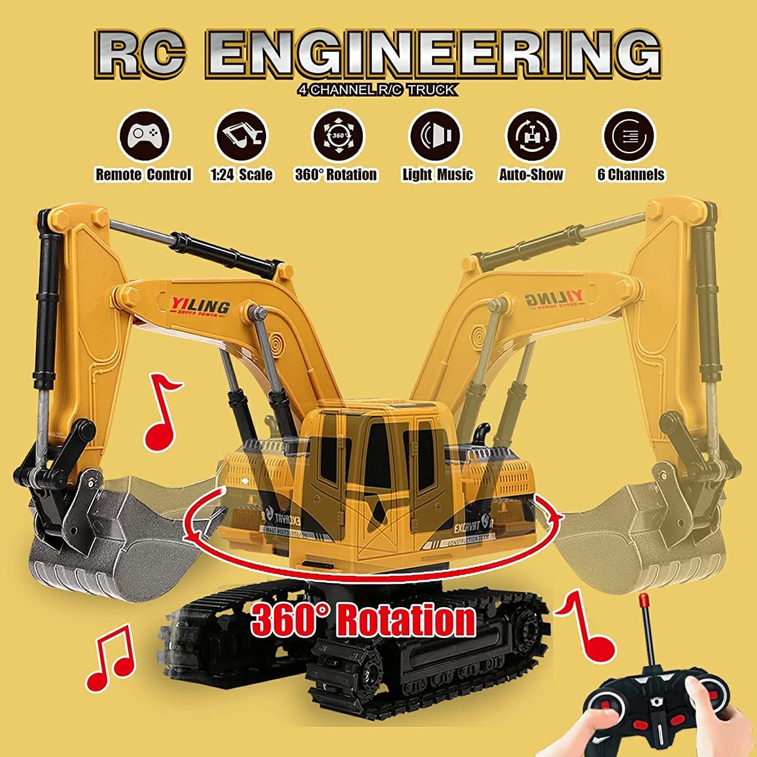 Rechargeable RC Tractor Remote Control Excavator Toy RC Cars Vehicle Earthmoving Dump Truck with Sound and Light