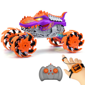 RC Shark Dinosaur Monster Truck Car 2.4 Ghz Explosive Wheel Stunt Car Remote Control All Terrain Stunt Car For Adults Kids