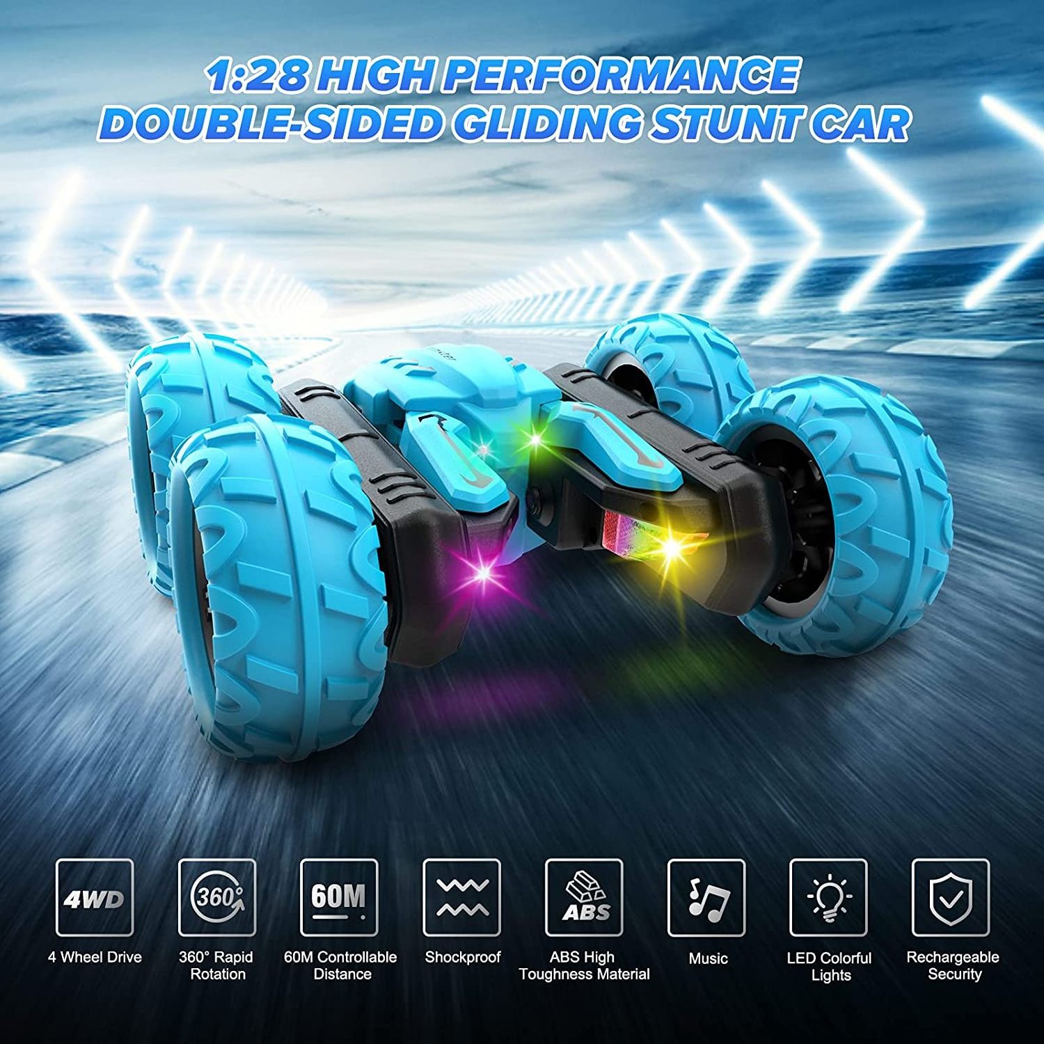 Remote Control Stunt Cars RC Monster Stunt Car Truck Toys 360 Rotating Flip with Music LED Outdoor Toys RC Drift Car