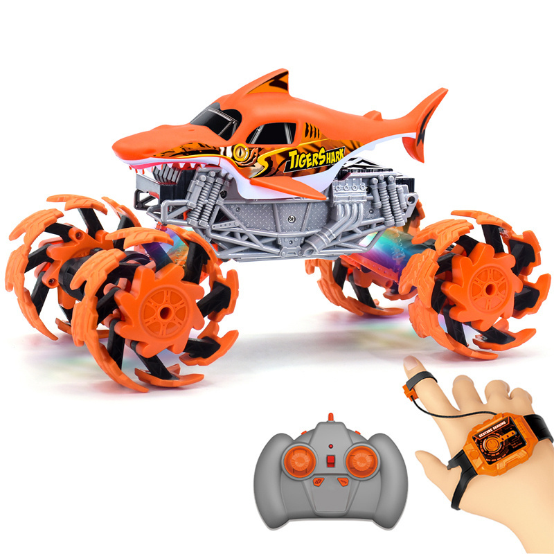 RC Shark Dinosaur Monster Truck Car 2.4 Ghz Explosive Wheel Stunt Car Remote Control All Terrain Stunt Car For Adults Kids