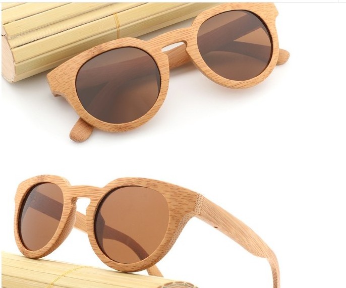 custom logo  retro small round wood frame bamboo wood hand polished sunglasses with polarized lens TAC