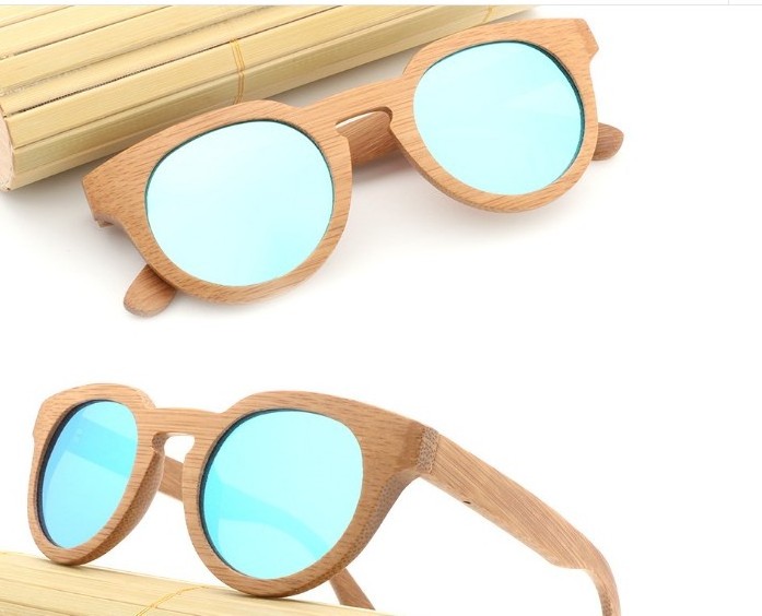 custom logo  retro small round wood frame bamboo wood hand polished sunglasses with polarized lens TAC