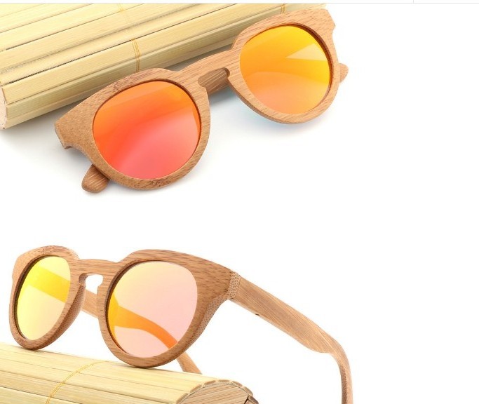 custom logo  retro small round wood frame bamboo wood hand polished sunglasses with polarized lens TAC