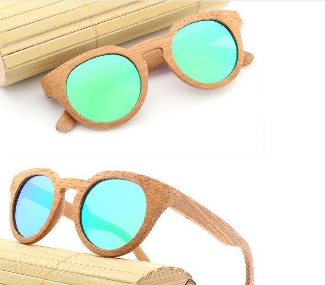 custom logo  retro small round wood frame bamboo wood hand polished sunglasses with polarized lens TAC