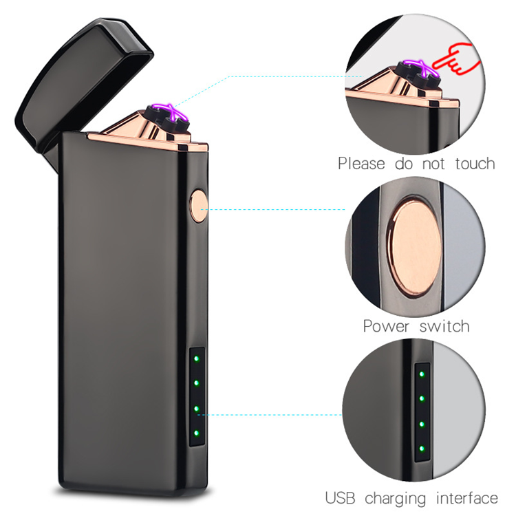 Windproof Electric Double Arc Lighter Usb Plasma Rechargeable Lighter With Led Battery Indicator