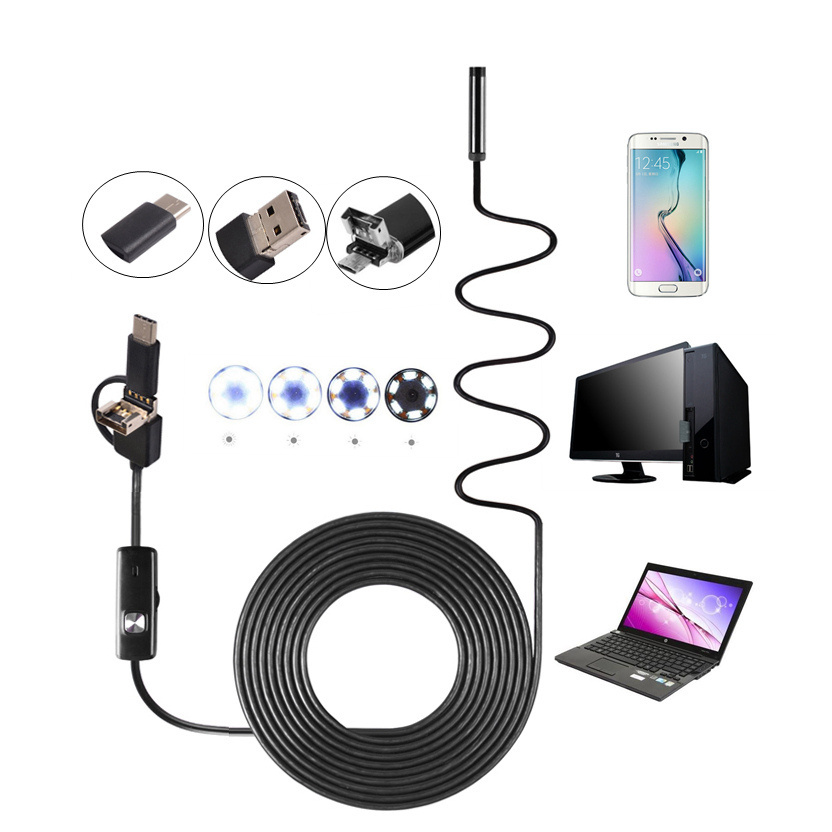 USB Endoscope,3 in 1 Endoscope Inspection Camera 0.3 Megapixels Waterproof Snake Camera