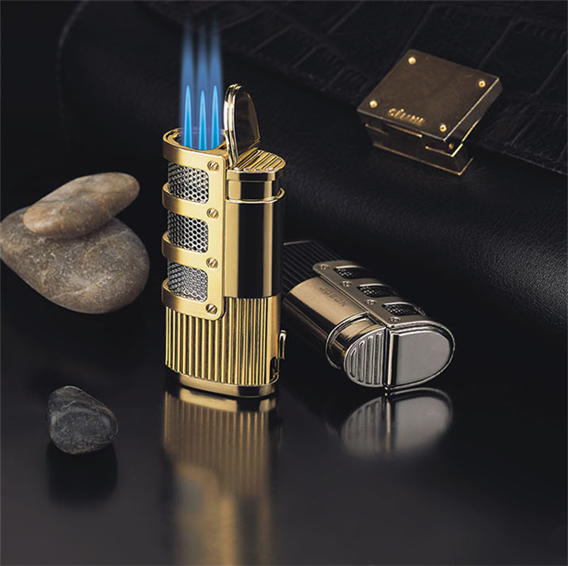 Wholesale Custom Inflatable Triple Jet Flame Cigar Lighter Metal cigar Knife & Refillable Butane Gas  lighter