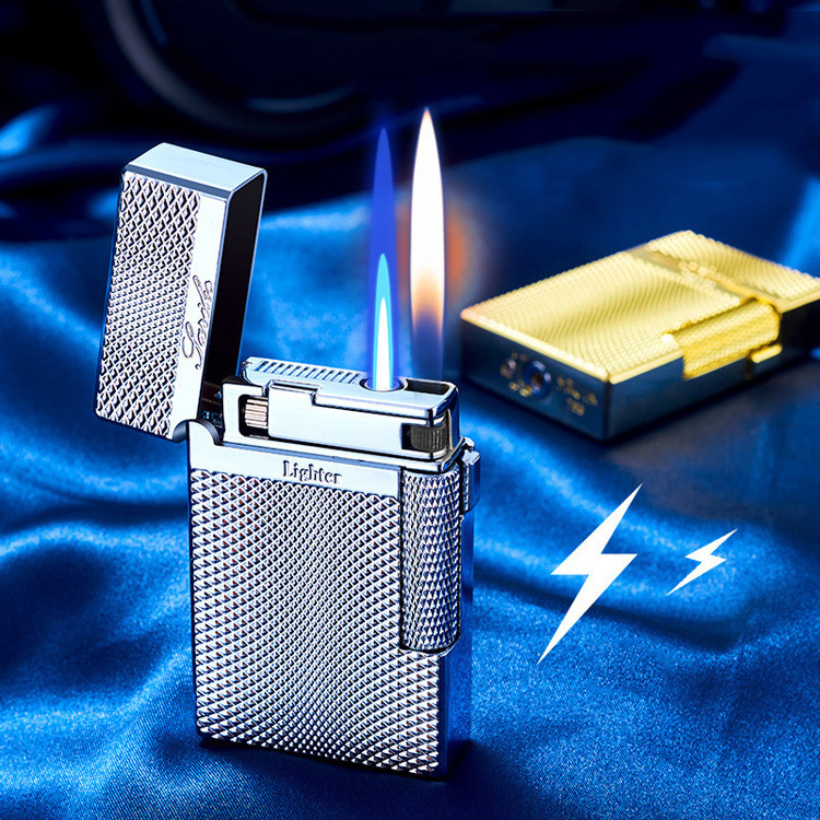 New Open Flame Lighter Side Sliding Grinding Wheel Metal Gas Lighter Refillable for Cigarettes or Gifts Logo Packing