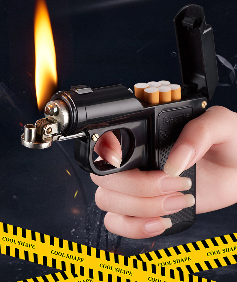 Creative funny outdoor windproof lighter metal gun shaped old style oil cigarette lighter