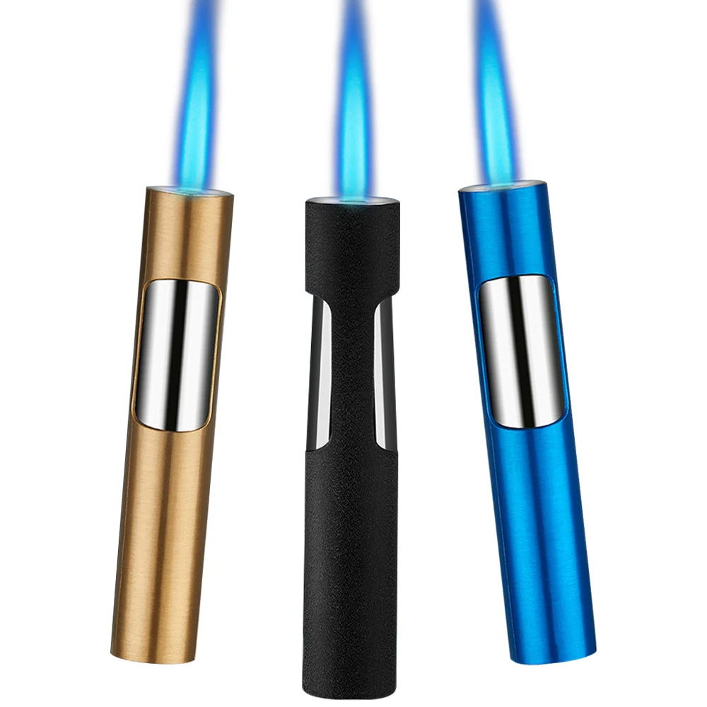 Mini Round Two Finger Press  Jet  Flame Lighter Metal Simple Creative Windproof Pen Torch Lighter for Cigarettes