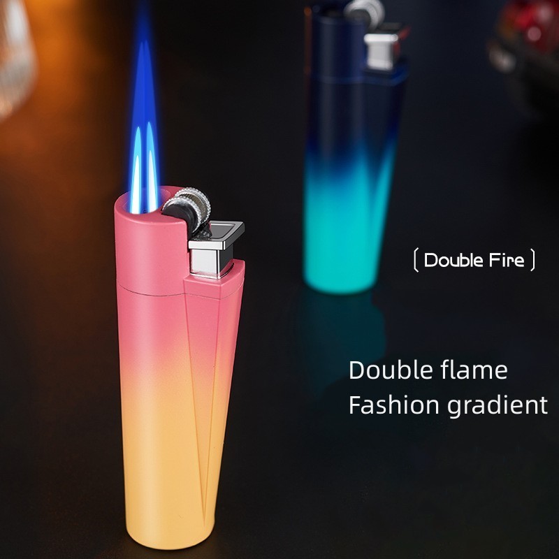 Mini Gradient Compact Slim Double Direct Jet Torch Lighter Vintage Grinding Wheel Lighter Metal Inflatable Windproof Lighter