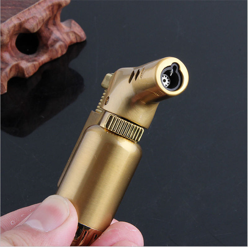 Customized Logo Portable Creative Small  Butane Gas Cigar Torch Lighter Windproof refillable Jet Gun Lighter with Fire Lock