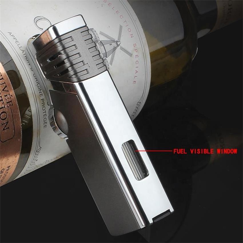 Wholesale Triple Jet Flame Cigar Torch Lighter With Cigar Punch Refillable Butane Gas Flint Lighter For Cigarette