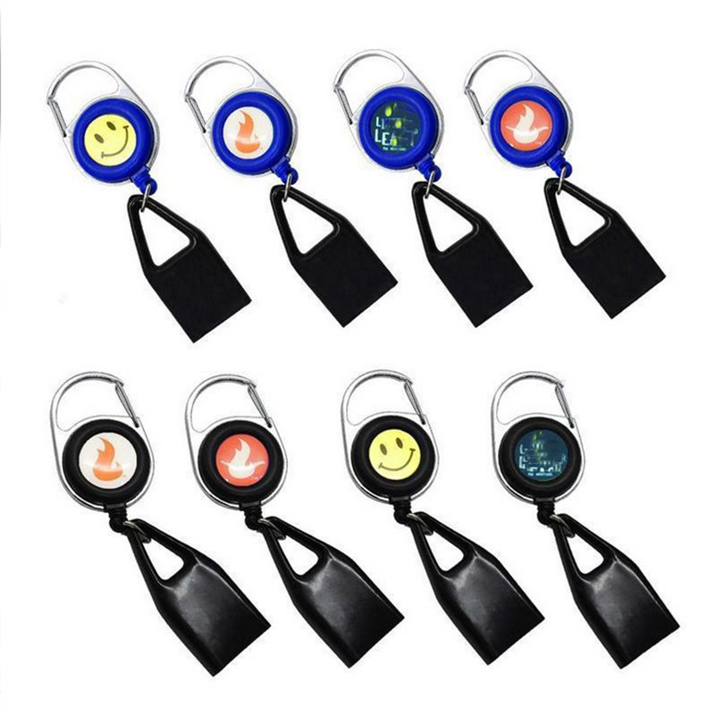 wholesale Smoke Shop lighter  Custom Logo Pull Black Leash Carabiner Retractable Badge Reel With Rubber Lighter Holder