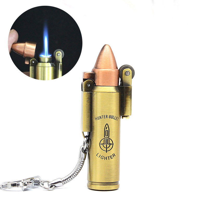 Custom Logo Inflatable Bullet-Shape Gas Jet Lighter Keychain Portable Torch for Cigarette Smoke Torch Usage Creative Design