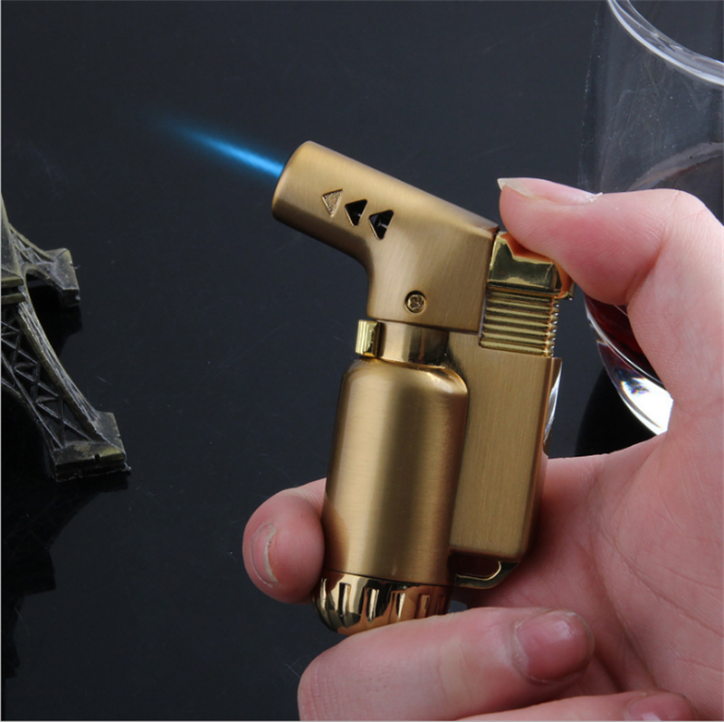 Customized Logo Portable Creative Small  Butane Gas Cigar Torch Lighter Windproof refillable Jet Gun Lighter with Fire Lock