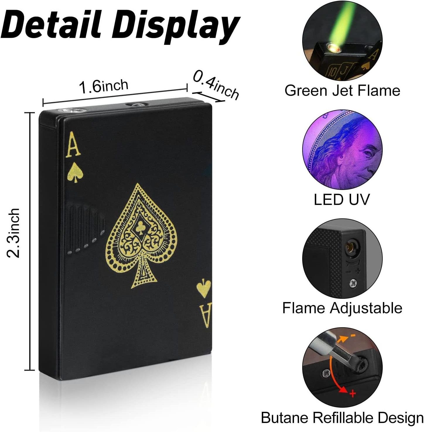 Hot sale  Ace cards Lighter Green Jet Flame Torch Windproof Metal Encendedores For Cigarette Poker Playing Cards Lighter