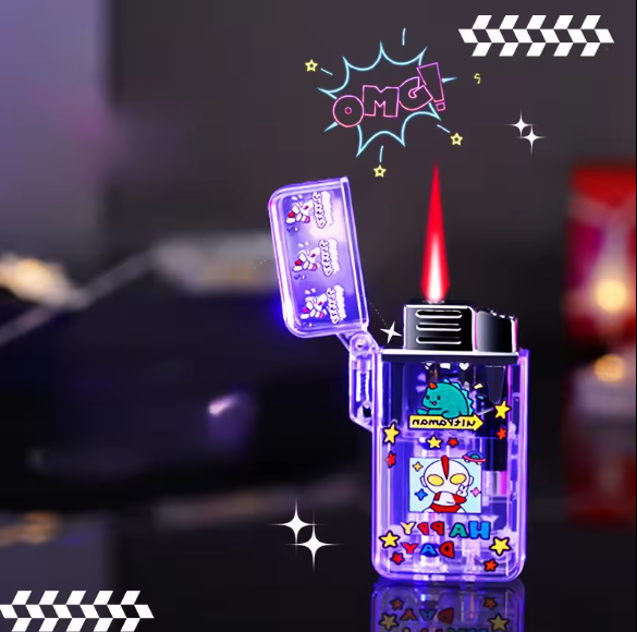 Portable Creative Case Cartoon Kuromi Lighter Flash Light Windproof Lighter