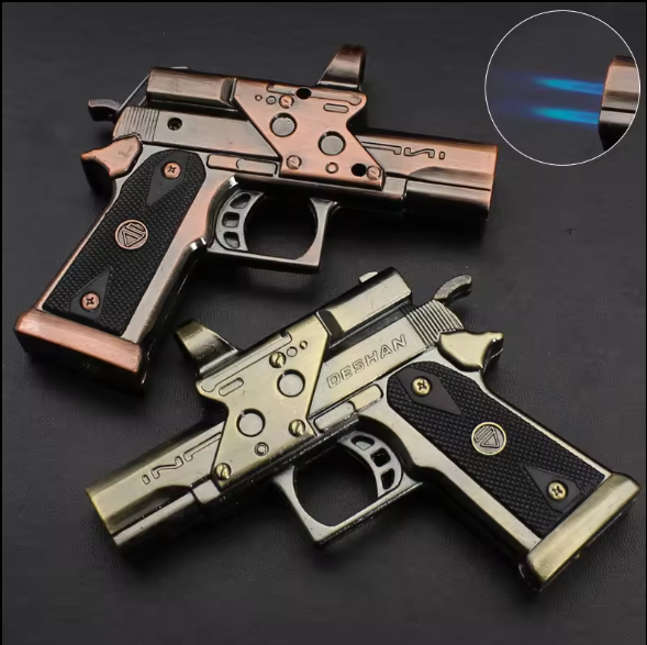 Modern Style Metal Pistol Lighter Gas Butane Torch with Gun Shaped Toy Models for Cigarettes Business Gifts