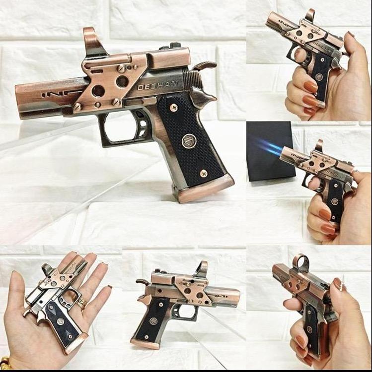 Modern Style Metal Pistol Lighter Gas Butane Torch with Gun Shaped Toy Models for Cigarettes Business Gifts