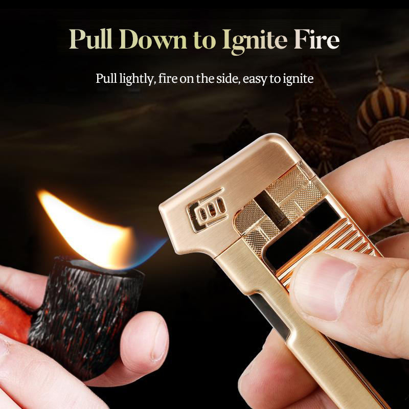 Inflatable lighter creative oblique fire with smoke knife press rod through the needle pipe special retro male lighter wholesale