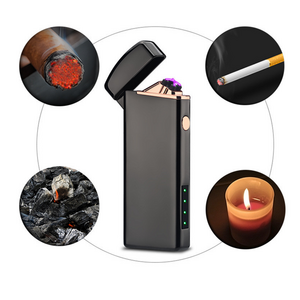 Windproof Electric Double Arc Lighter Usb Plasma Rechargeable Lighter With Led Battery Indicator