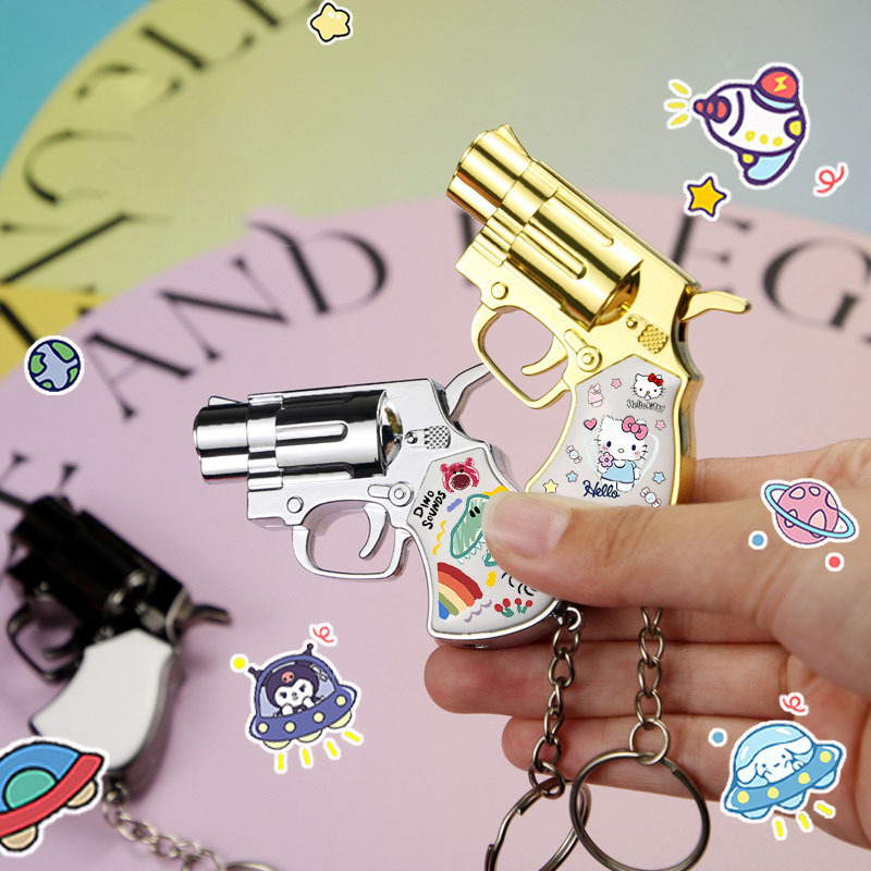 Creative Cartoon Kitty Lighter Keychain Blue Flame Gun Refill Unique Stylish Cigarette Lighter