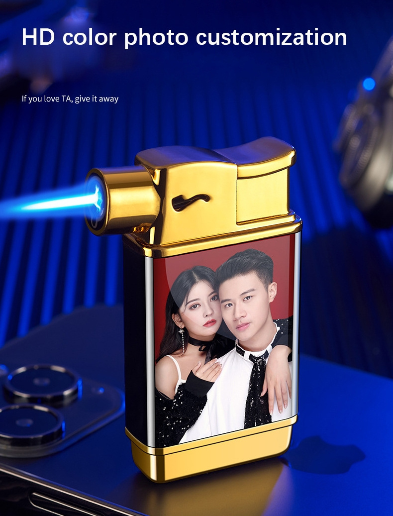 Creative metal inflatable lighter blue flame straight to the creative fashion male gift windproof lighter