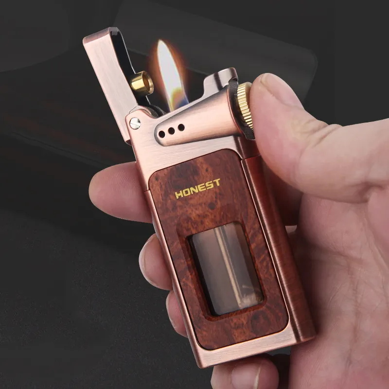 Wholesale High Quality Retro Vintage Kerosene Lighter Transparent Wood Grain Design Oil Gas Flame Refillable Cigarette Jet