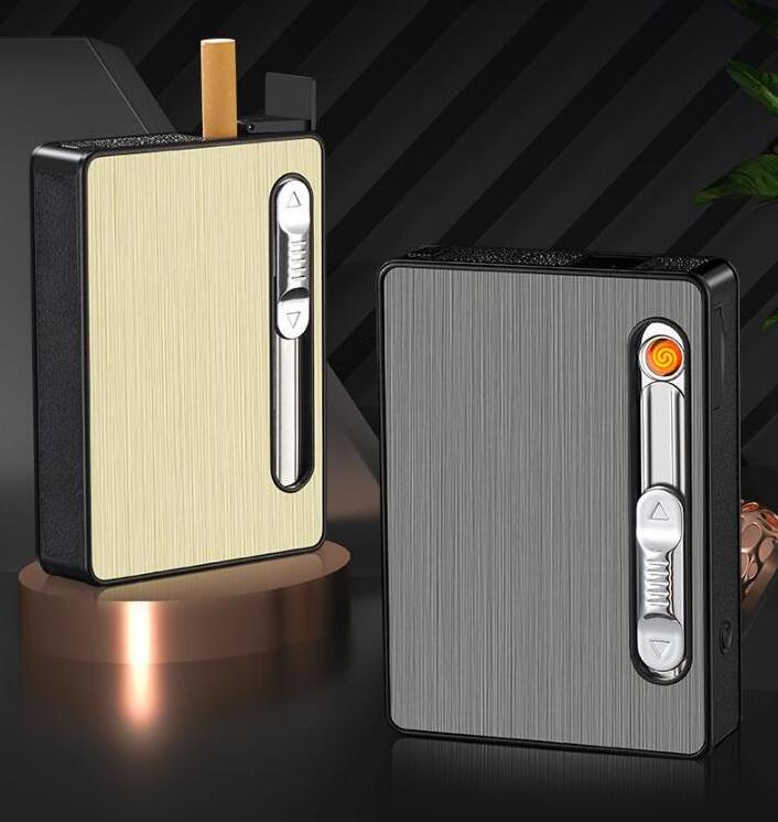 small size automatic open  Cigarette Case With USB Rechargeable Lighter and led light Hold 10 pcs Cigarette