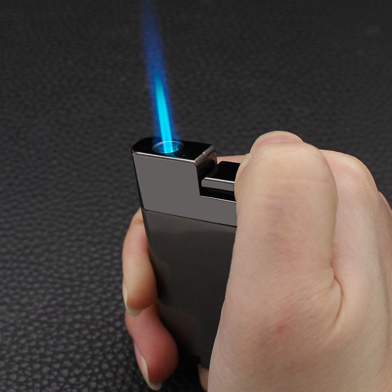 Blue Flame Inflatable Cigarette Lighter Windproof Metal Jet Torch Style Butane Gas Portable and Refillable